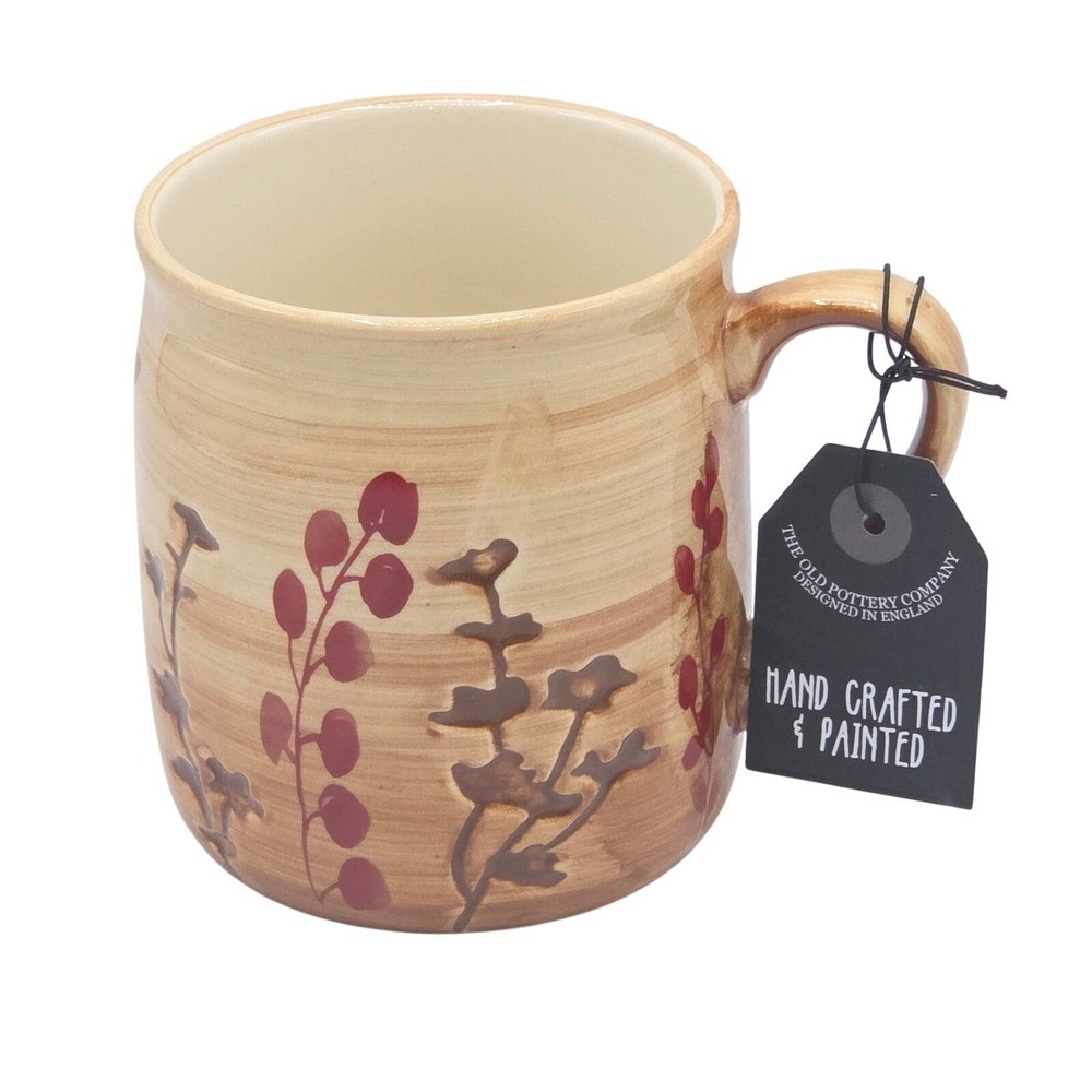 The Old Pottery Company Embossed Floral Ceramic Coffee Mug Handmade Hand Painted